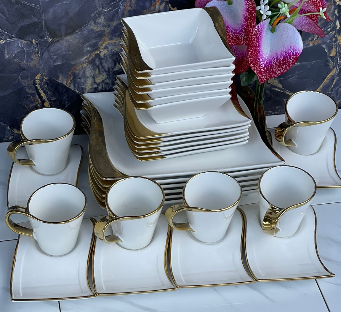 GOLD CUPS1 GOLD UNIQUE DINNER SET 30 PCs set 6 cups 6 saucers 6 bowls 6 side plates 6 plates