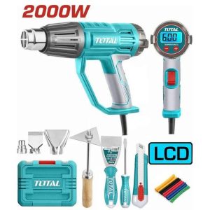 Product details Voltage: 220V-240V~50/60Hz Input power: 2000W Temperature: 50/50-600/50-600°C Airflow: 450/300/450 L/min Adjustable temperature with LCD display for precise control Cable length:2M Include: 1 Pcs reduction nozzle 1 Pcs reflector nozzle