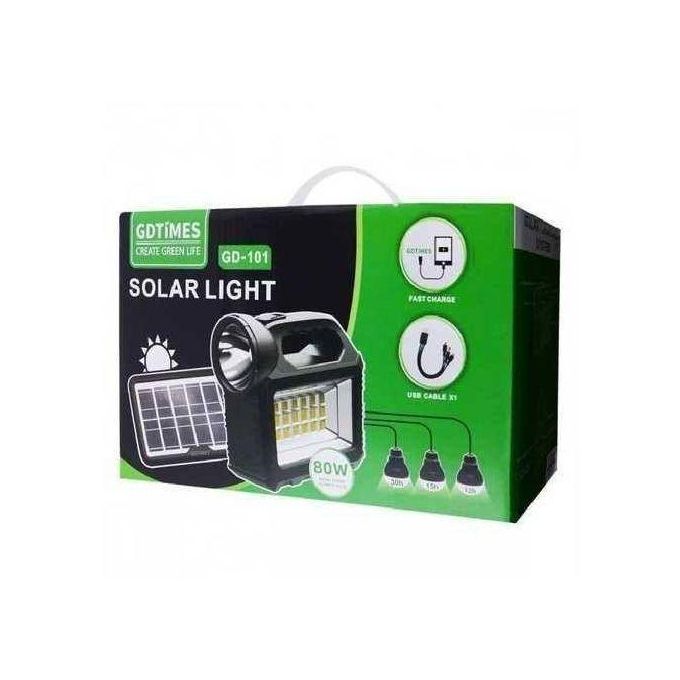 1 (43) GDTIMES Solar Lighting System Kit With 3 LED Lights, Solar Panel, Power Cable And Multiple Phone Charger