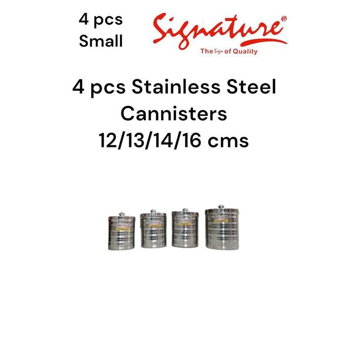 1 (100) 4 Pcs Stainless Steel Cannisters Set With Lid (12/13/14/16 Cm)