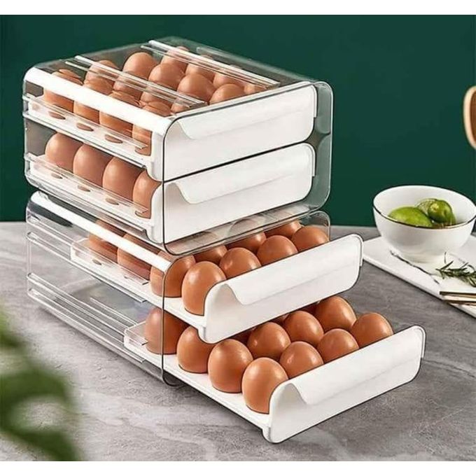1 (97) 32 Grid Egg Tray Holder Double-Layer Fridge Drawer Storage
