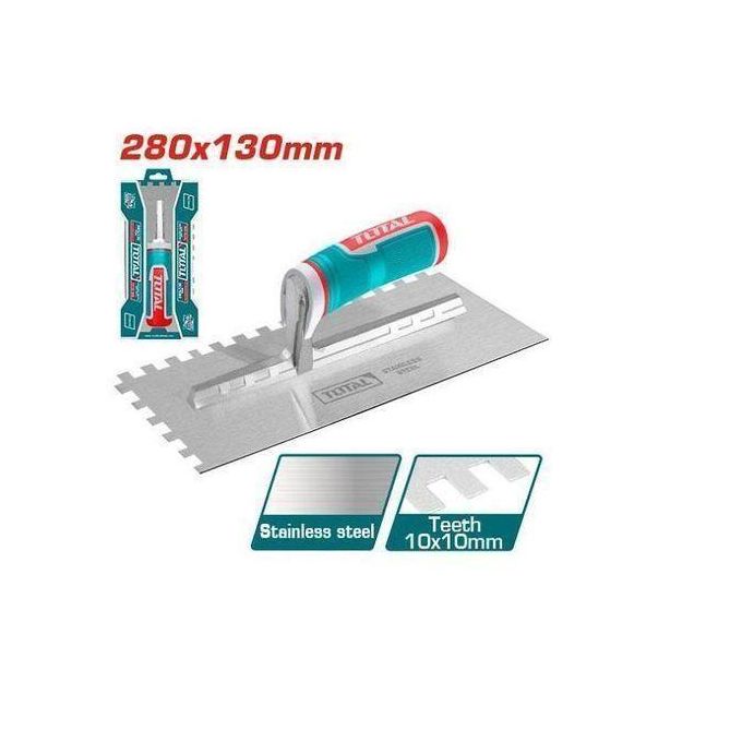 1 (100) TOTAL 280x130mm Plastering Trowel with Teeth and Plastic Handle – THTT81286