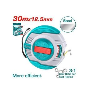 TOTAL 30mx12.5mm Steel Measuring Tape with 3:1 Gear Ratio for Fast Rewind – TMT11306