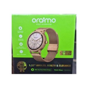 Product details The Oraimo Watch Muse (OSW-831N) is a stylish smartwatch designed for health tracking and everyday convenience. It features a 1.32-inch AMOLED display, supports wireless HD calling, and offers AI-generated watch faces via the Oraimo Health app. With heart rate and blood oxygen monitoring, long battery life, and IP68 waterproof rating, it delivers both performance and elegance.