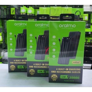 Oraimo Traveler Link 20 OPB-P5201 – 20,000mAh Power Bank With 4 Built-In Charging & Recharging Cables BLACK
