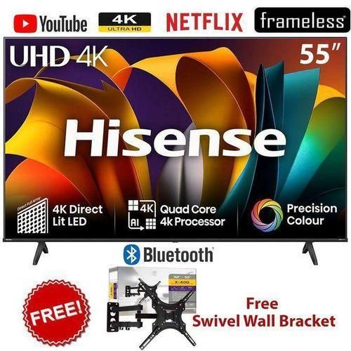 1 (7) Hisense 55" Inch 55A6 Ultra HD 4K TV Frameless SMART TV-VIDAA SMART OS Television-Bluetooth Enabled,A6 Series,Netflix,Youtube, A+ Panel,Inbuilt Decoder (25 Months Warranty)+FREE ROTATE WALL MOUNTING BRACKET