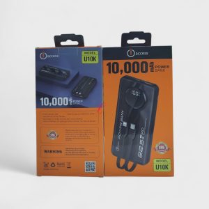 iAccess U10K 22.5W 10000mAh power bank with built in Type C & Lightning cables