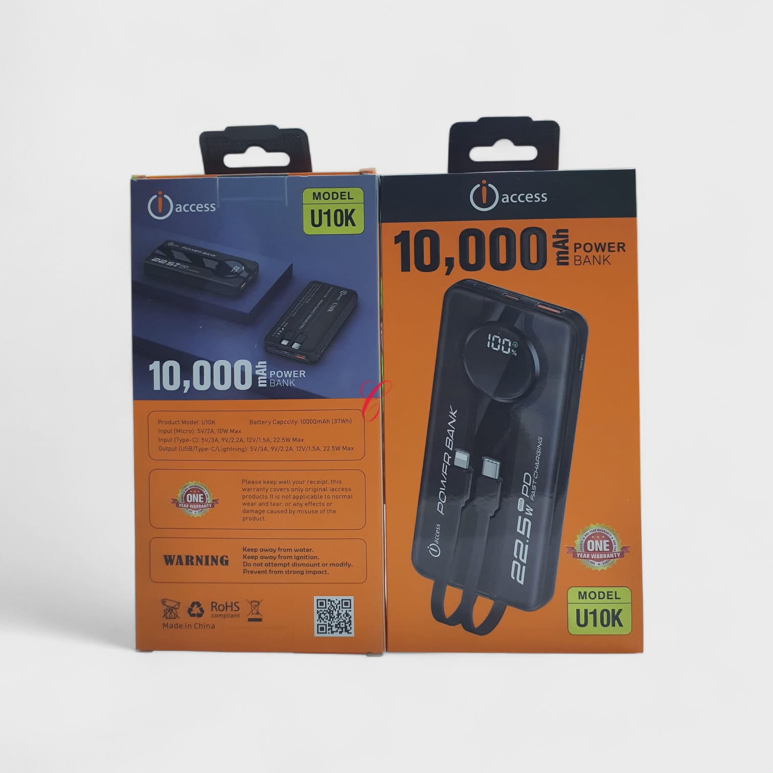WhatsApp Image 2026-04-30 at 11.42.10 AM iAccess U10K 22.5W 10000mAh power bank with built in Type C & Lightning cables