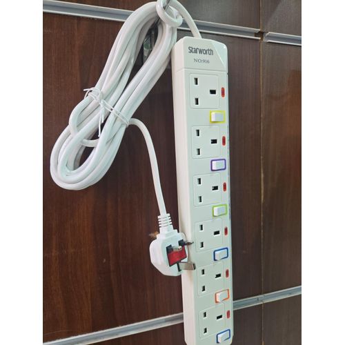 1 - 2026-05-22T145642.471 Starworth 6-Way Extension Cord, 5m, White, PVC, Surge Protection