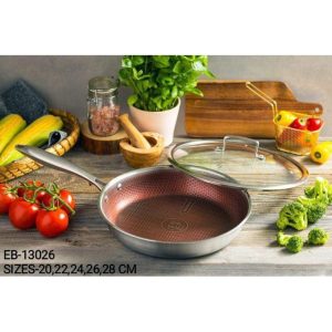 Edenberg 28cm Stainless Steel Frying Pan with Lid - Induction-Compatible, 3.3L Capacity