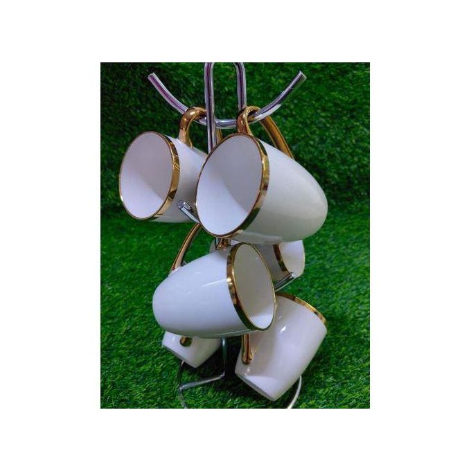 1 - 2026-05-23T095126.922 Set of 6 White Ceramic Coffee Cups with Gold Ring Design
