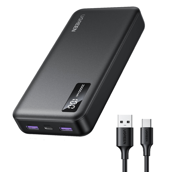 261590 Power Bank, UGREEN 10000mAh,Portable Power Bank, Black(with a Retractable Cable