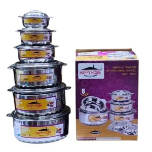 Happy Home Stainless Steel Insulated Hotpot Set (6PCS), sizes from 500ml to 10000ml, keeps food hot and fresh for hours.