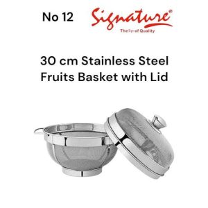 Stainless Steel, 30 cm, Multipurpose Fruit Basket with Lid