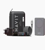 HAVIT Travel Kit - 5000mAh Power Bank, USB-C Cable & Mini Hub - Black