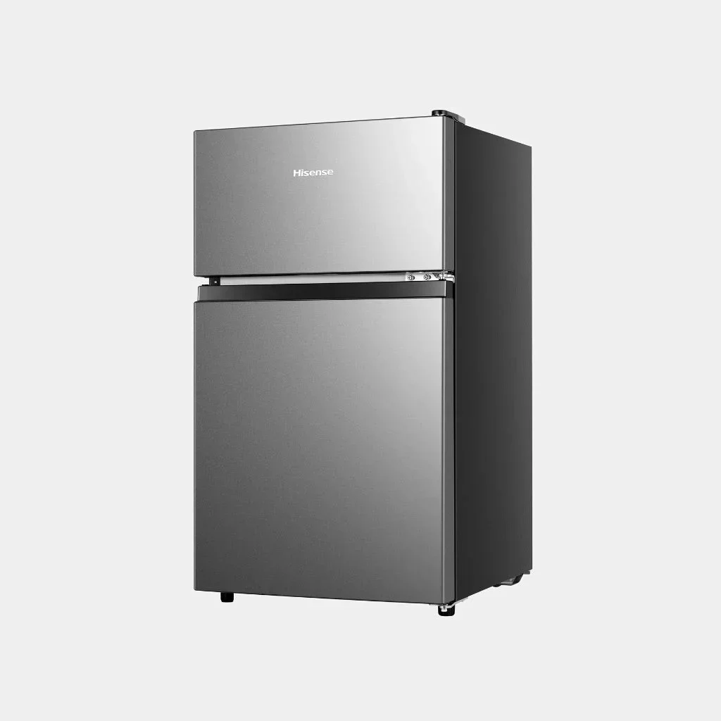hisense_refrigerator_double_door_91l_left_angle_view_silver Hisense 91 Liters Refrigerator,Double Door, Low Noise, Durable Cooling