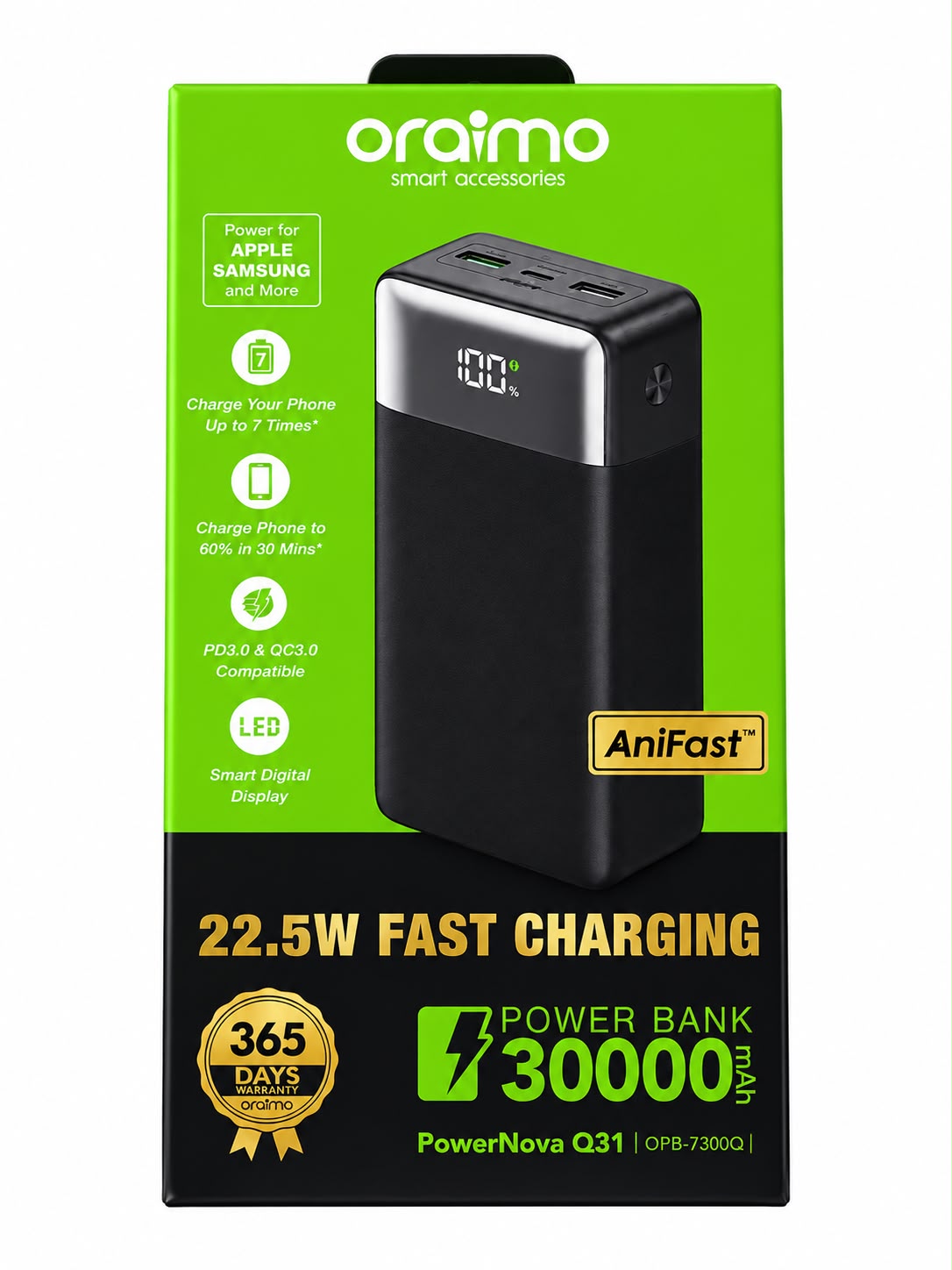 Oraimo PowerNova Q31 (OPB-7300Q) 30,000mAh 22.5W Fast Charging Power Bank