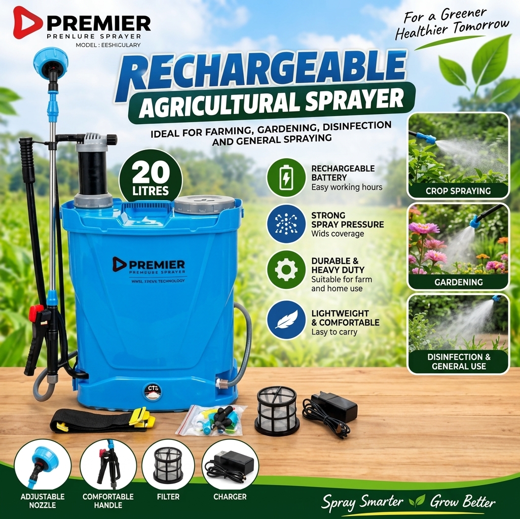 The Premier 20L Rechargeable Agricultural Sprayer  heavy-duty, dual-powered knapsack sprayer